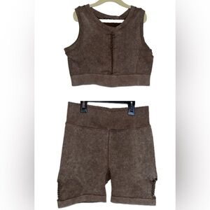 Mocha Brown Sleeveless Crop Top and Shorts Set